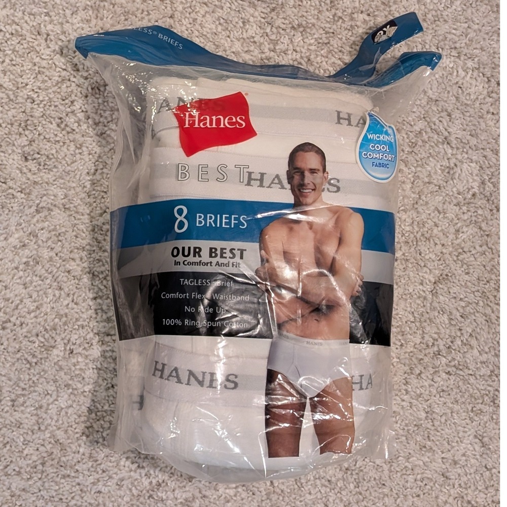 Hanes Best Mens 8 Pack Tagless Briefs White 100% Cotton 2XL SCB6W8